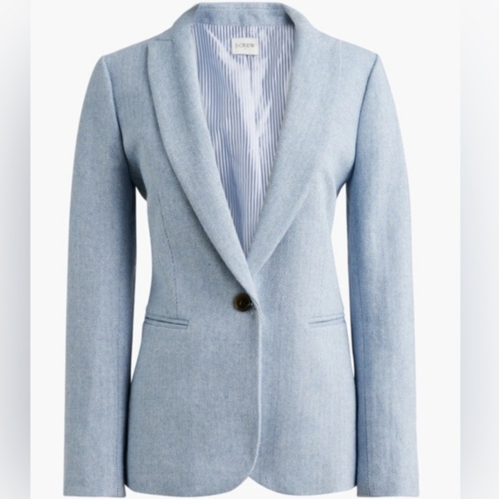 J.Crew Factory Herringbone Blazer Women’s Light Blue Tweed Preppy Classic 10P - Picture 3 of 12